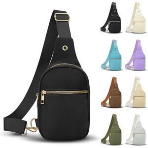 Black Sling Crossbody Bag w/ Gold Zippers – Minimalist & Lightweight